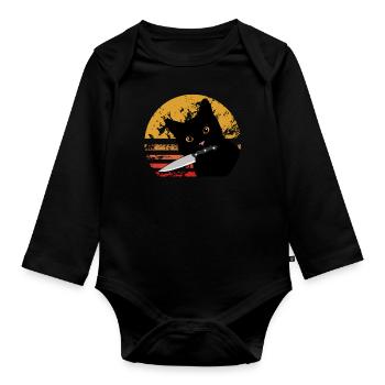 Cat What Funny Black Murderous Cat With Knife - Organic Longsleeve Baby Bodysuit - black - Front