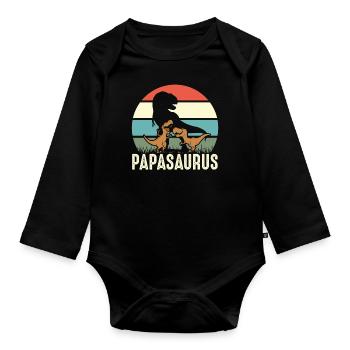 Funny Papasaurus Dino Dinosaur Gift - Organic Longsleeve Baby Bodysuit - black - Front