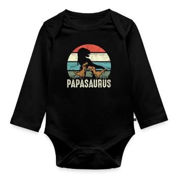 Witziges Papa Papasaurus Dino Dinosaurier Geschenk - Baby Bio-Langarm-Body - Schwarz - Vorne