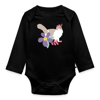 Ragdoll Katzen- und Blumenkrone - Baby Bio-Langarm-Body - Schwarz - Vorne
