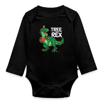 TREE REX DINO Christmas Ugly Christmas Gift - Organic Longsleeve Baby Bodysuit - black - Front