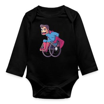 Superheld im Rollstuhl, held rollstuhlfahrer - Baby Bio-Langarm-Body - Schwarz - Vorne