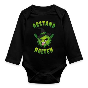 Halloween 2021 Abstand halten Corona Virus Hexe - Baby Bio-Langarm-Body - Schwarz - Vorne