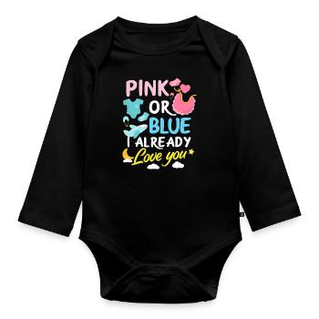 Fête de bébé révélée par le sexe rose ou bleu - Body Bébé bio manches longues - noir - Devant