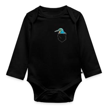 Eisvogel Rackenvogel Federn kobaltblau Brusttasche - Baby Bio-Langarm-Body - Schwarz - Vorne
