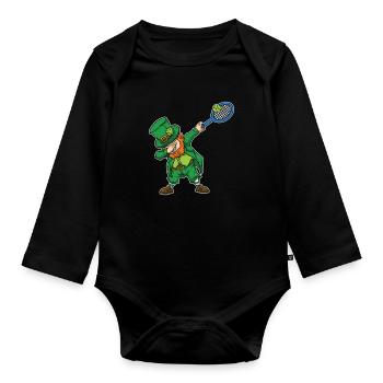 Dabbing Leprechaun Idée cadeau de tennis - Body Bébé bio manches longues - noir - Devant