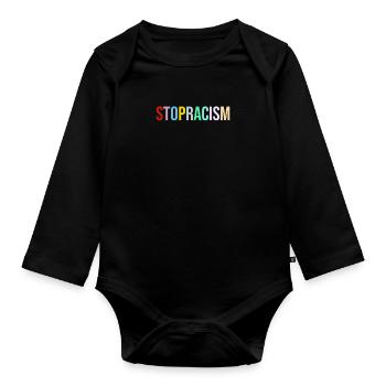 STOPRACISM - Stop Racisme - Contre le racisme - Body Bébé bio manches longues - noir - Devant