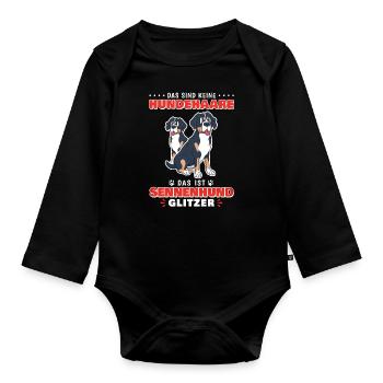 Schweizer Sennenhund Bauernhund Alm - Glitzer - Baby Bio-Langarm-Body - Schwarz - Vorne