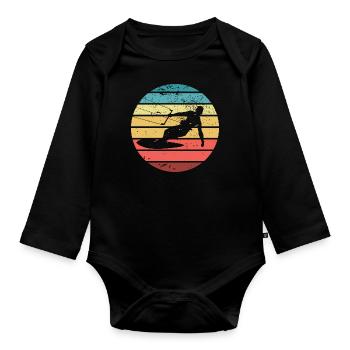 Kitesurfing kite kiting surfing sport silhouette - Organic Longsleeve Baby Bodysuit - black - Front