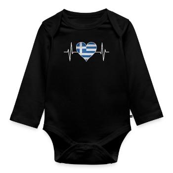Grèce Grèce drapeau coeur cadeau de ligne ECG - Body Bébé bio manches longues - noir - Devant