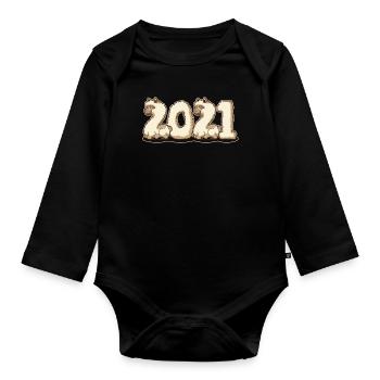 Frohes Neues Jahr 2021 Fluffy Llama Alpaca Nettes Geschenk - Baby Bio-Langarm-Body - Schwarz - Vorne