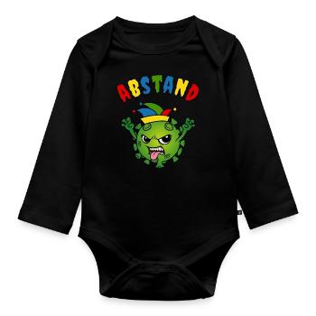 Fasching Karneval Corona Virus Narrenkappe Abstand - Baby Bio-Langarm-Body - Schwarz - Vorne