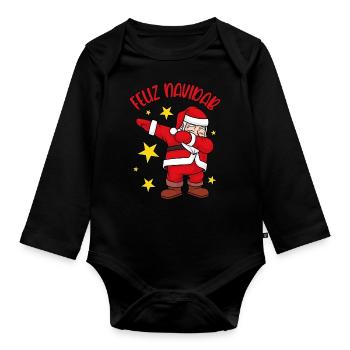 Feliz Navidad Dabbing Weihnachtsmann Feliz NaviDAB - Baby Bio-Langarm-Body - Schwarz - Vorne