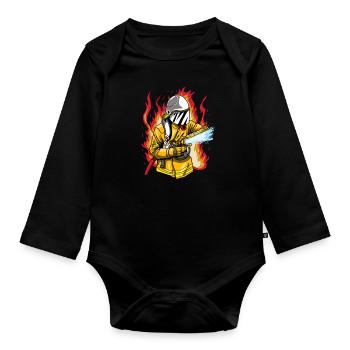 Fire department fire engine firefighter - Organic Longsleeve Baby Bodysuit - black - Front