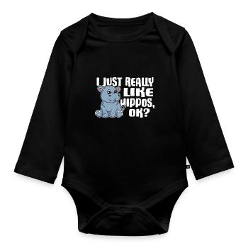 I Just Really Like Hippo Ok Nilpferd Geschenkidee - Baby Bio-Langarm-Body - Schwarz - Vorne