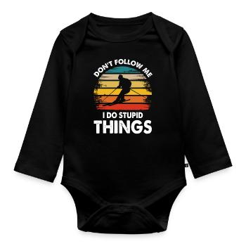 Skier skiing sport skiing ski gift - Organic Longsleeve Baby Bodysuit - black - Front