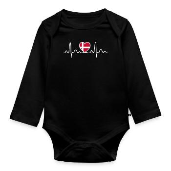 Battement de coeur du drapeau du Danemark - Body Bébé bio manches longues - noir - Devant
