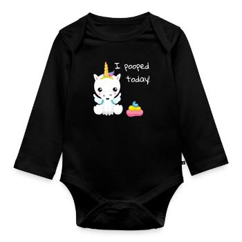 J'ai fait caca aujourd'hui une licorne blanche mignonne - Body Bébé bio manches longues - noir - Devant