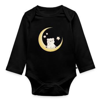 Polar Bear Moon Stars Good night for baby bears - Organic Longsleeve Baby Bodysuit - black - Front