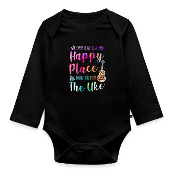 Chaque endroit est un endroit heureux Joueur de ukulélé Hawaii - Body Bébé bio manches longues - noir - Devant