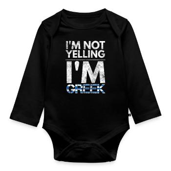 Je ne crie pas, je suis grecque Grèce drapeau Elliniki sim - Body Bébé bio manches longues - noir - Devant