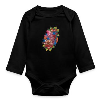 Tatouage tatoué tatouages tatouage koi cadeau - Body Bébé bio manches longues - noir - Devant