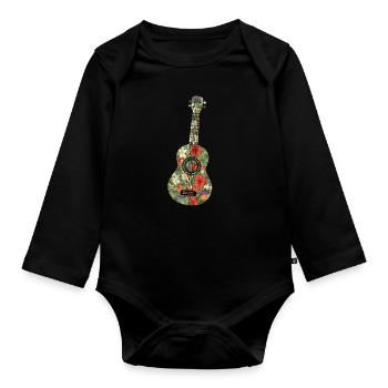 Floral Tropical Ukulélé Player Hawaiian Musician - Body Bébé bio manches longues - noir - Devant