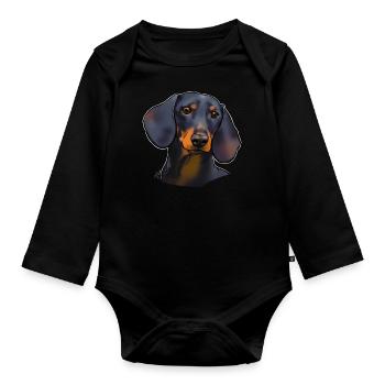 Dackel schwarz und braun (ohne Text) dunkle Textilien - Baby Bio-Langarm-Body - Schwarz - Vorne