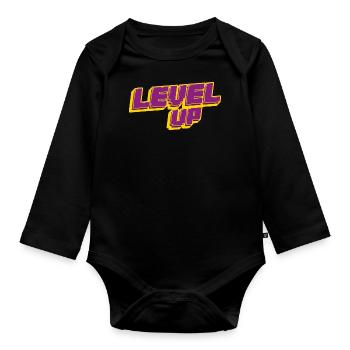 Level Up Gaming Shirt Gambling Retro Birthday - Organic Longsleeve Baby Bodysuit - black - Front