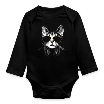Dj Cat White - Organic Longsleeve Baby Bodysuit - black - Front