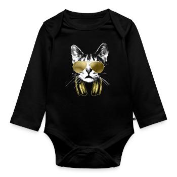 Dj Cat Bling - Baby Bio-Langarm-Body - Schwarz - Vorne