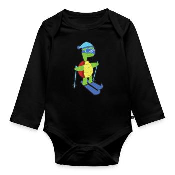 Ski Tier Schildkröte - Baby Bio-Langarm-Body - Schwarz - Vorne