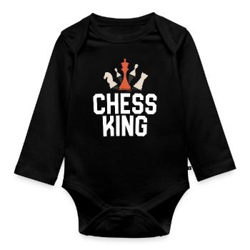 Chess King Shirt Geschenk für ihn King & Queen Chess - Baby Bio-Langarm-Body - Schwarz - Vorne