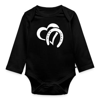 Hufeisen Herz Pferd Reiterin Symbol - Baby Bio-Langarm-Body - Schwarz - Vorne