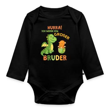 Hurra Ich Werde Ein Großer Bruder Dinosaurier Dino - Baby Bio-Langarm-Body - Schwarz - Vorne