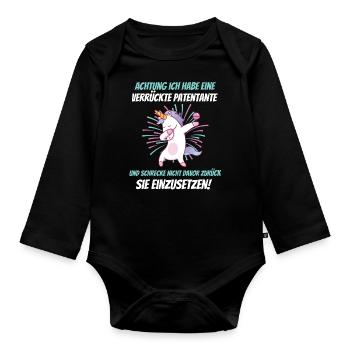 Geschenk für Patenkind Patentante T-Shirt - Baby Bio-Langarm-Body - Schwarz - Vorne