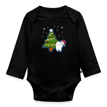 Dentiste Dents Sapins Noël Dentist - Body Bébé bio manches longues - noir - Devant