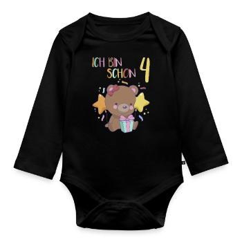 4. Geburtstag Mädchen 4 Jahre Bär Ich Bin 4 - Baby Bio-Langarm-Body - Schwarz - Vorne