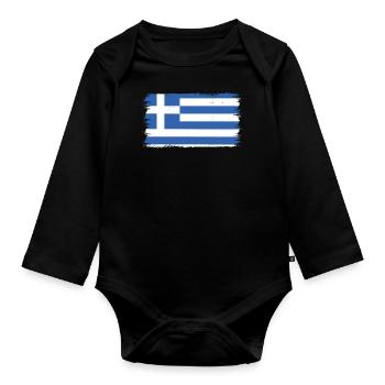 Grèce Drapeau Hellas Athènes Crète Kos GR - Body Bébé bio manches longues - noir - Devant