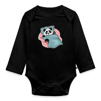 Sleeping panda design for panda bear fans - Organic Longsleeve Baby Bodysuit - black - Front