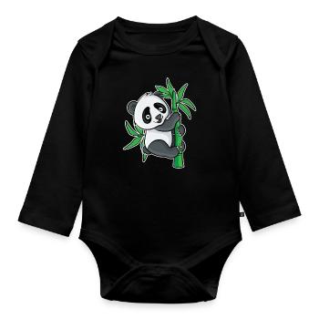 Conception mignonne de bambou de panda pour les fans de panda - Body Bébé bio manches longues - noir - Devant