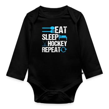 Eat Sleep Hockey Répétition Icône Graphique Cool - Body Bébé bio manches longues - noir - Devant