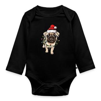 Mops Noël chien cadeau - Body Bébé bio manches longues - noir - Devant