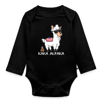 Kaka Alpaka - alpaga drôle avec un tas de merde - Body Bébé bio manches longues - noir - Devant
