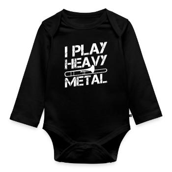 Drôle je joue du trombone heavy metal - Body Bébé bio manches longues - noir - Devant