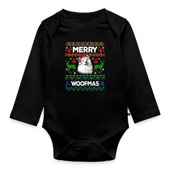 Merry Woofmas Ugly Sweater Samojede - Body Bébé bio manches longues - noir - Devant