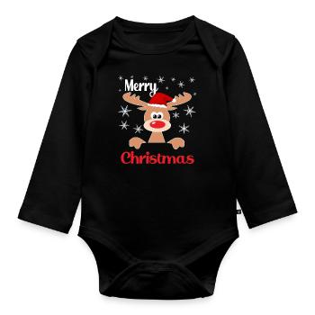 Merry Christmas Reindeer Geschenkidee - Rentier - Baby Bio-Langarm-Body - Schwarz - Vorne
