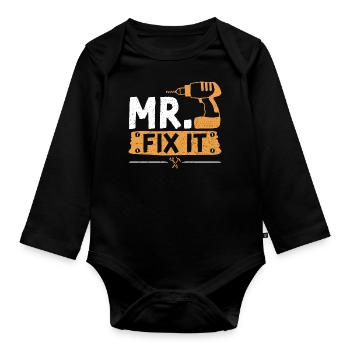 Mr Fix It - DIY - Organic Longsleeve Baby Bodysuit - black - Front