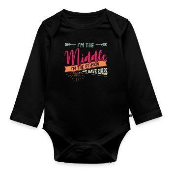 Siblings, siblings middle child, youngest - Organic Longsleeve Baby Bodysuit - black - Front