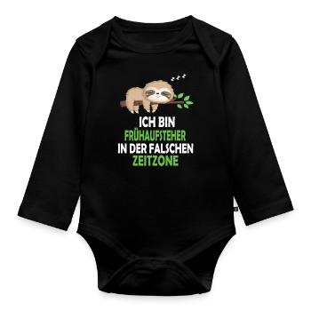 Faultier Schlafanzug Nachthemd Schlafshirt Pyjama - Baby Bio-Langarm-Body - Schwarz - Vorne
